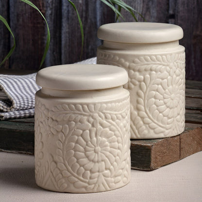 Artisanal Handcrafted White Ceramic Storage Jar - 1000 ml