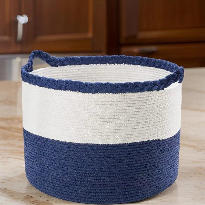 White & Blue Soft Cotton Storage Basket - Small, Medium