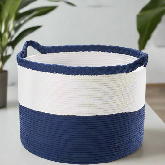 White & Blue Soft Cotton Storage Basket - Small, Medium