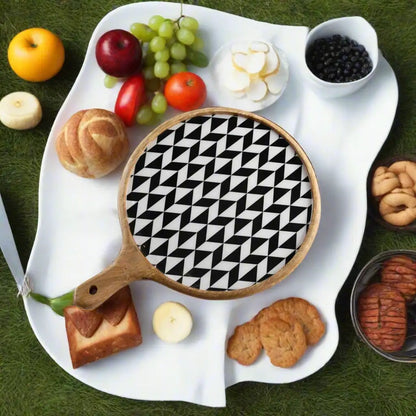 Stylish Black & White Pattern Wooden Serveware
