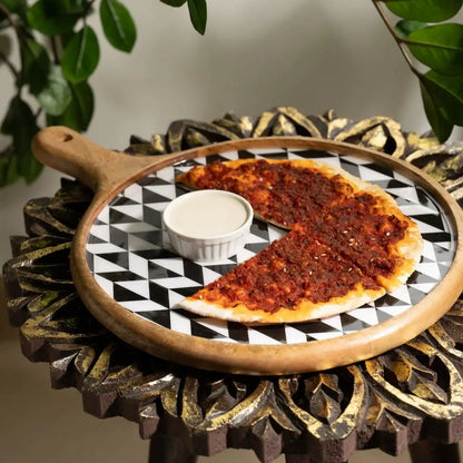 Stylish Black & White Pattern Wooden Serveware