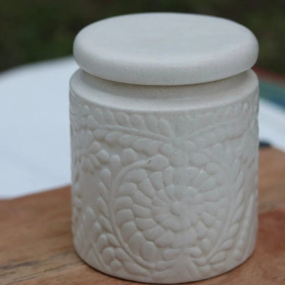 Artisanal Handcrafted White Ceramic Storage Jar - 1000 ml