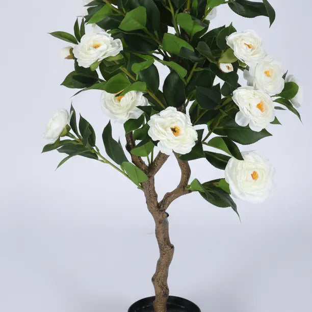 Camellia Rose Flower Plant with Pot for Decor - Artificial Plant