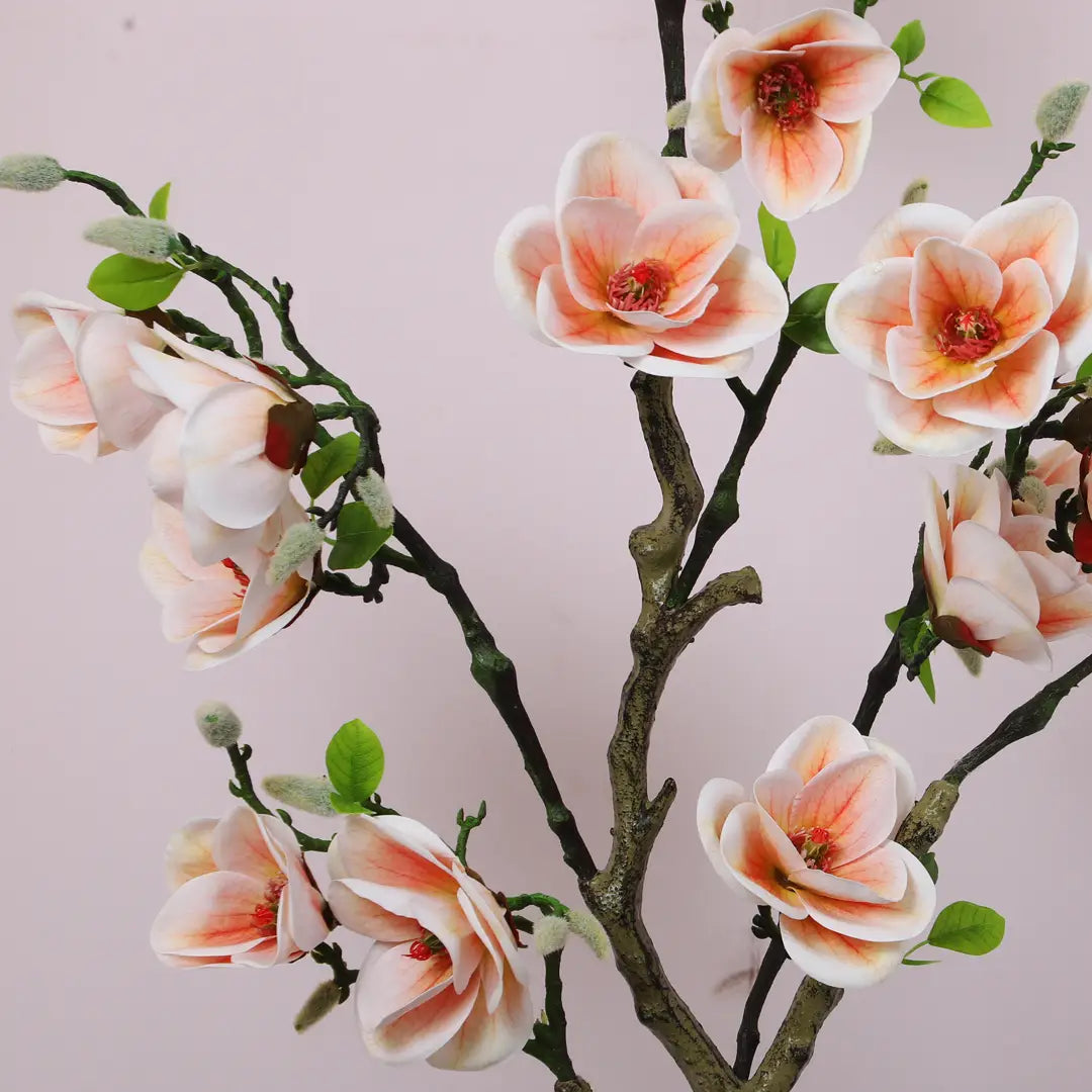 Magnolia Flowers Plant Faux Silk Potted Tree - Artificial Plant