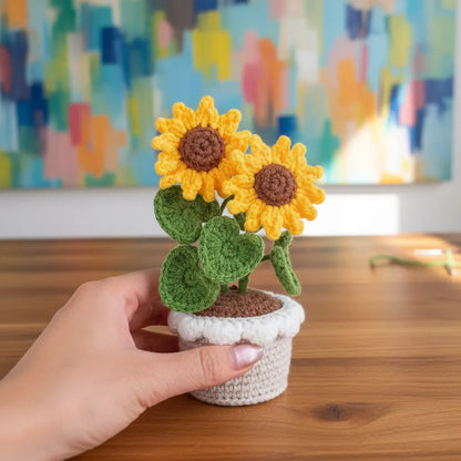 Crochet Flower with Pots - Home Decor - Sunflower