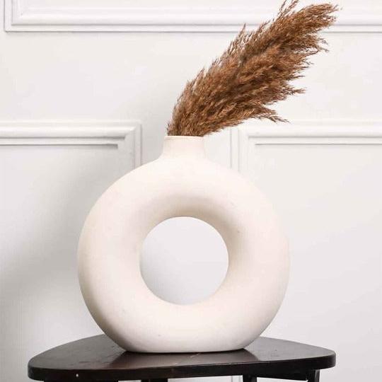 Elegant White Minimalist Ceramic Donut Vase for Home Decor - Multiple Sizes