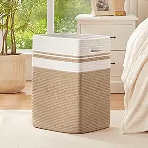 Beige & White Foldable Cotton Storage Bin - 18 inch x 15 inch x 11 inch