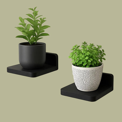 Matte Black Floating Wall Shelves – Wooden - Set of 2