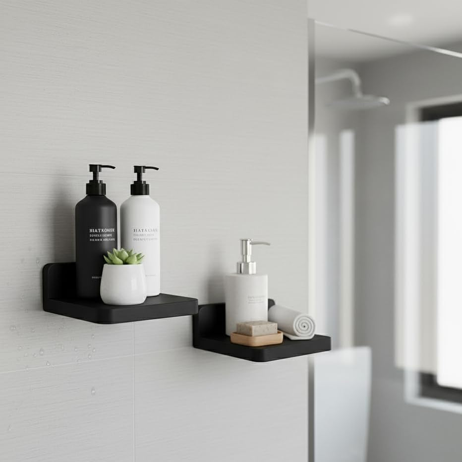 Matte Black Floating Wall Shelves – Wooden - Set of 2