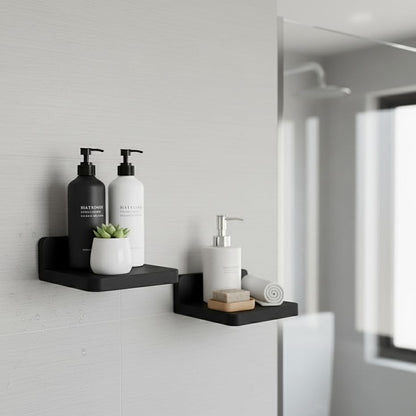 Matte Black Floating Wall Shelves – Wooden - Set of 2