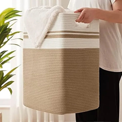 Beige & White Foldable Cotton Storage Bin - 18 inch x 15 inch x 11 inch