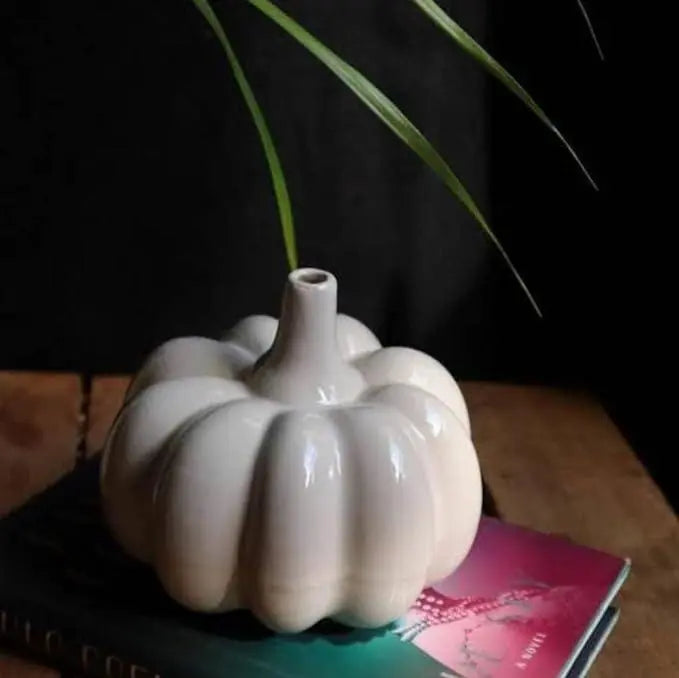 Handmade White Pumpkin Ceramic Flower Vase