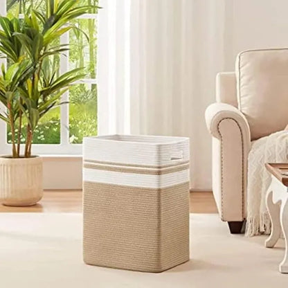 Beige & White Foldable Cotton Storage Bin - 18 inch x 15 inch x 11 inch