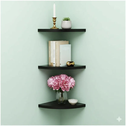 Premium Glossy Black Corner Wall Shelves