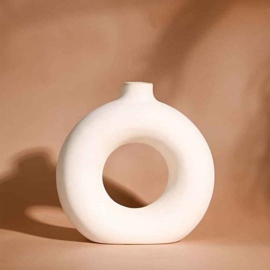 Elegant White Minimalist Ceramic Donut Vase for Home Decor - Multiple Sizes