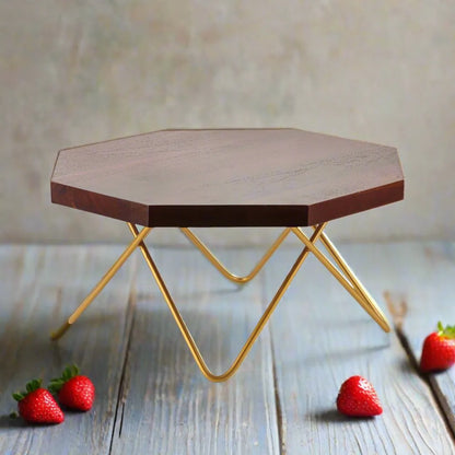 Acacia Geometric Cake Stand - Walnut Finish