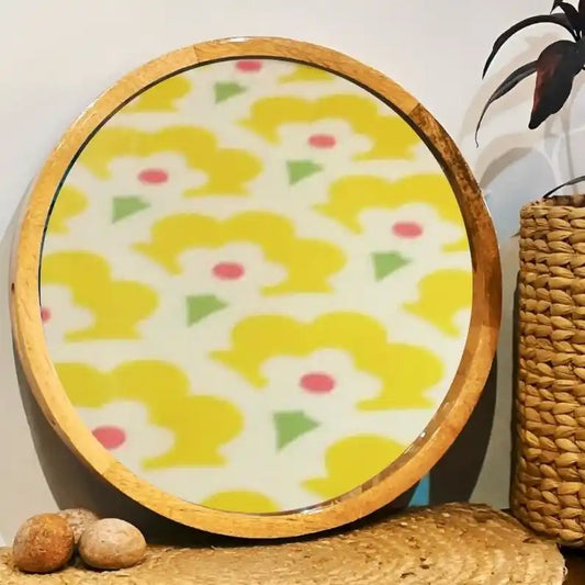 Yellow Flowers Pattern Print Wooden Serveware