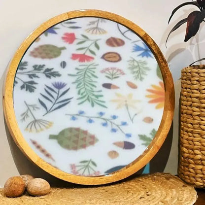 Colorful Spring Season Floral Print Wooden Serveware