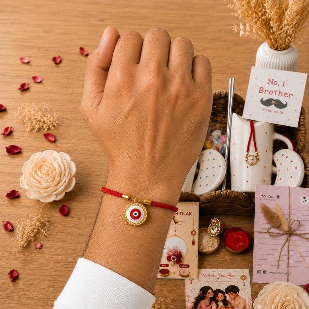 Rakhi Gift Hamper with Ceramic Tumbler with Red Dots