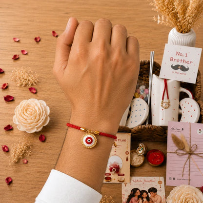 Rakhi Gift Hamper with Ceramic Tumbler with Red Dots