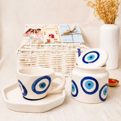 Blue Protection Evil Eye Theme Rakhi Gift Hamper for Bhai and Bhabhi