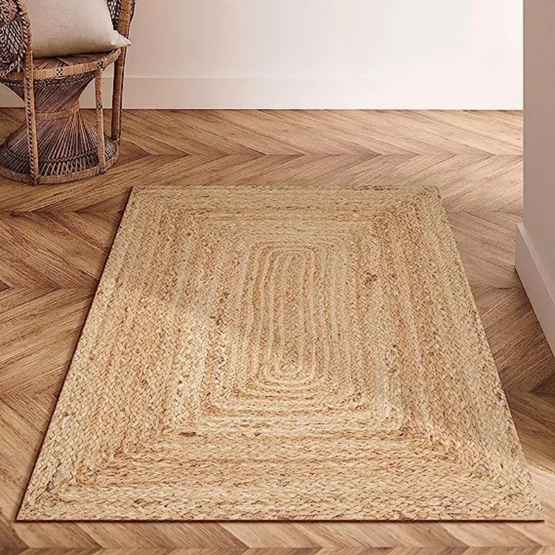 Beige Jute Essence Rectangular Reversible Rug - 3 Sizes