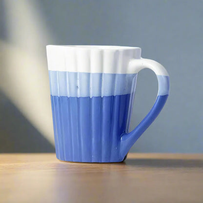Blue Grooved Multi tone Handmade Ceramic Mug