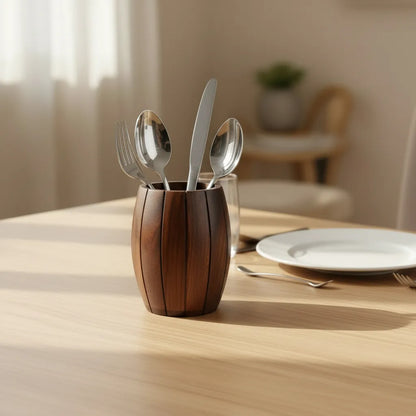 Barrel-Shaped Wooden Cutlery Holder - Sheesham wood