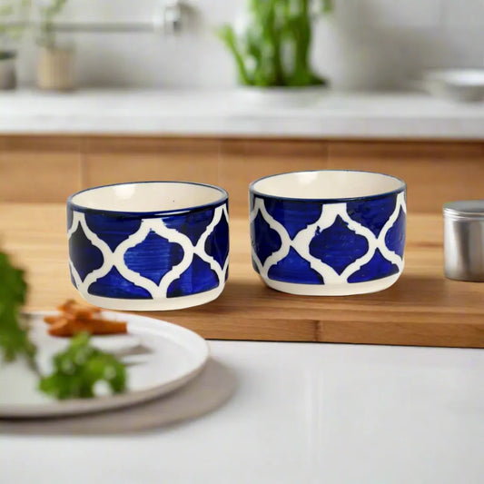 Blue & White Moraccan Hand Painted Ceramic Dip Bowls