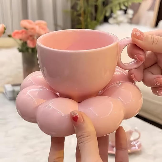 Pink Sunflower Delight Ceramic Bubble Cup & Saucer - 250 ml