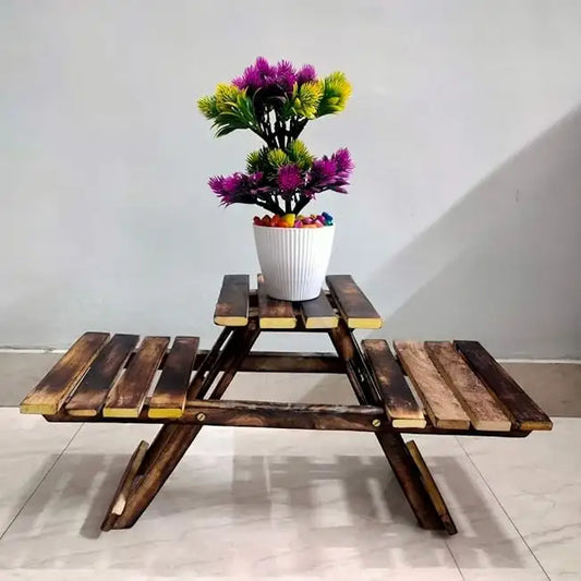 Wooden Picnic Style Plant Stand Table - Rustic
