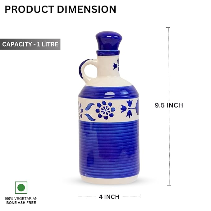 Ceramic Oil Dispenser, Oil Bottle, Oil Sprayer, Vinegar Bottle for Kitchen Storage - 1000 ml