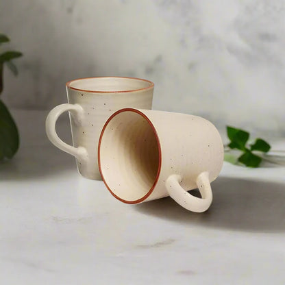 White Ribbed Handmade Ceramic Coffee/Tea Mugs - Microwave Safe