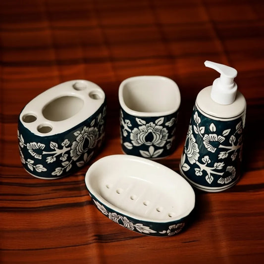 Mughal Floral Ceramic Bathroom Countertop Accessory Set of 4