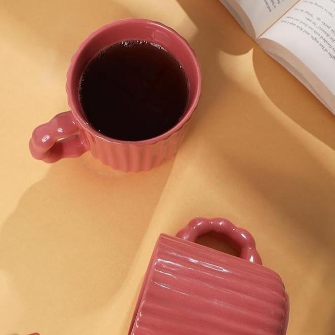 Rose Pink Ceramic Mug with Bubble Handle - 310 ml