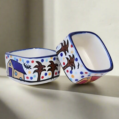 Hut Design Hand Painted Ceramic Dip Bowls