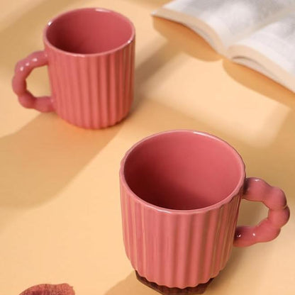 Rose Pink Ceramic Mug with Bubble Handle - 310 ml