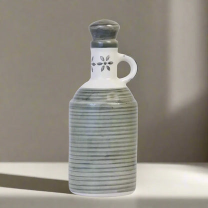 Ceramic Food & Microwave Safe Oil Dispenser with Grey Designer Pattern - 1000 ml