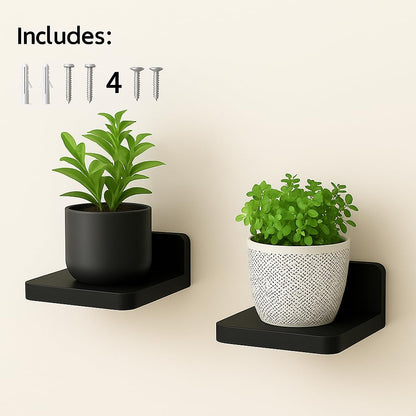 Matte Black Floating Wall Shelves – Wooden - Set of 2