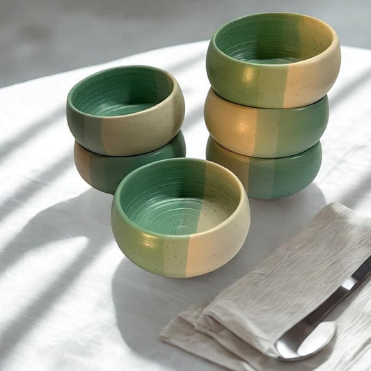 Handcrafted Green & Beige Dual Tone Ceramic Bowls