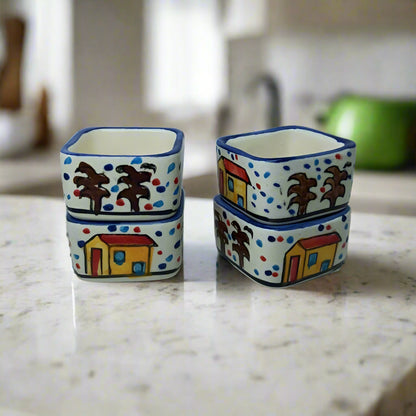 Hut Design Hand Painted Ceramic Dip Bowls