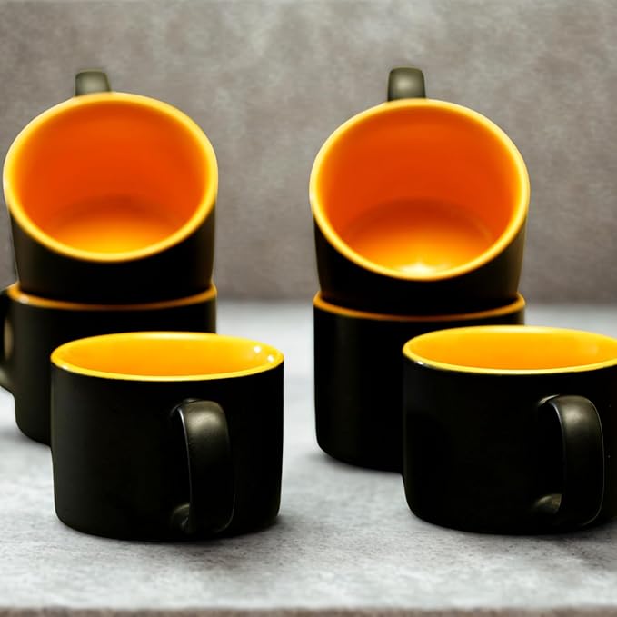 Hand-Painted Classy Black & Yellow Ceramic Tea/Coffee Cups