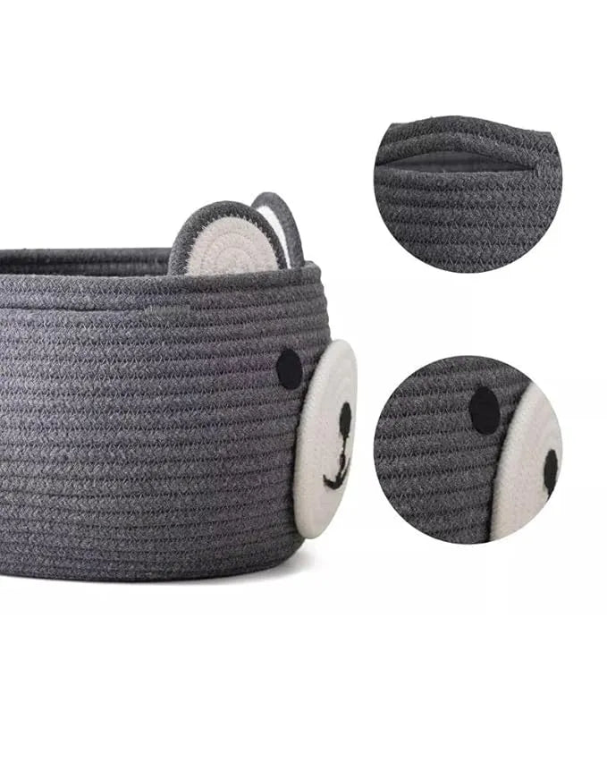 Grey Cotton Handmade Organizer Basket - 10 inch x 10 inch