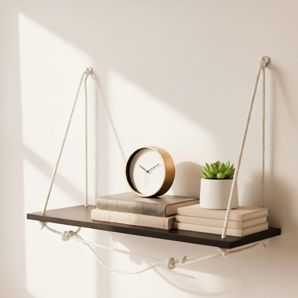 Hanging Wall Shelf with Adjustable Rope - Decorative Home Decor
