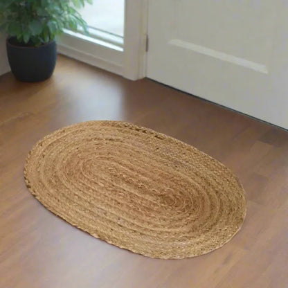 Beige Jute Hue Oval Welcome Mat - 2 Sizes