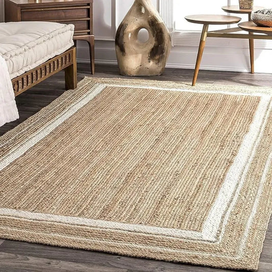 Rustic Elegance Braided Beige & White Jute Rug - 3 Sizes