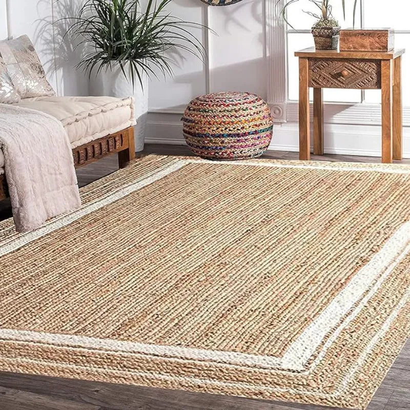 Rustic Elegance Braided Beige & White Jute Rug - 3 Sizes