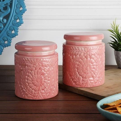 Artisanal Handcrafted Pink Ceramic Storage Jar - 1000 ml