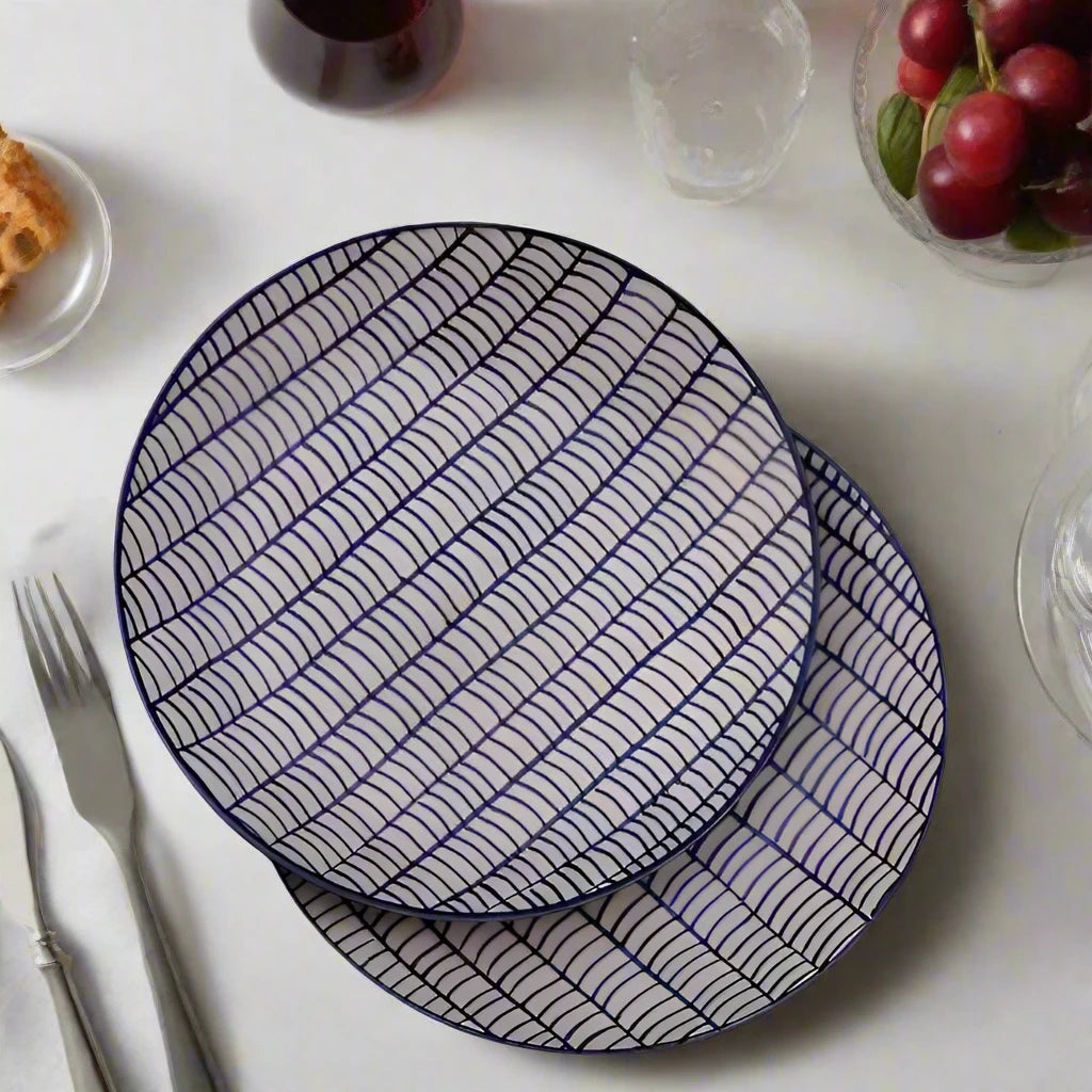 Ceramic Snack & Dinner Plates with Blue Patterns - Two sizes