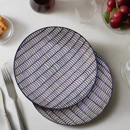 Ceramic Snack & Dinner Plates with Blue Patterns - Two sizes